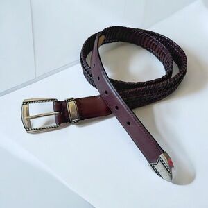 Genuine Leather Dark Brown Belt with Silver Tone Hardware Cowboy Western 40/ 100